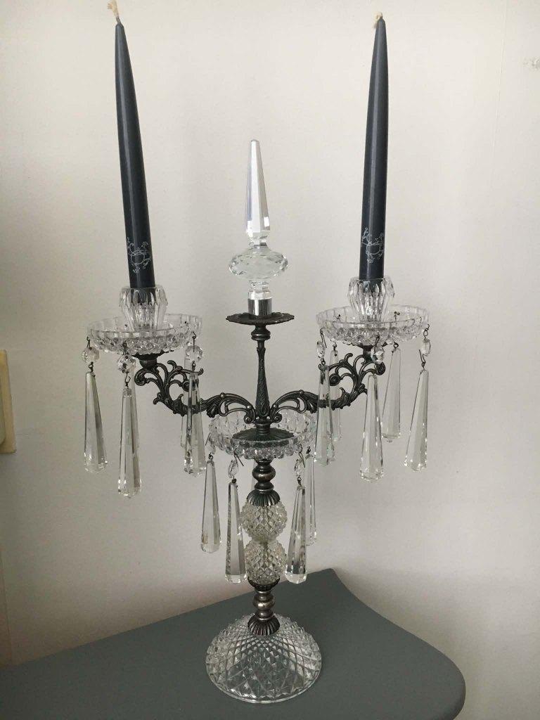 Girandole kristal 2 armen, pegels kandelaar kaarsenstandaard, Antiek en Kunst, Ophalen