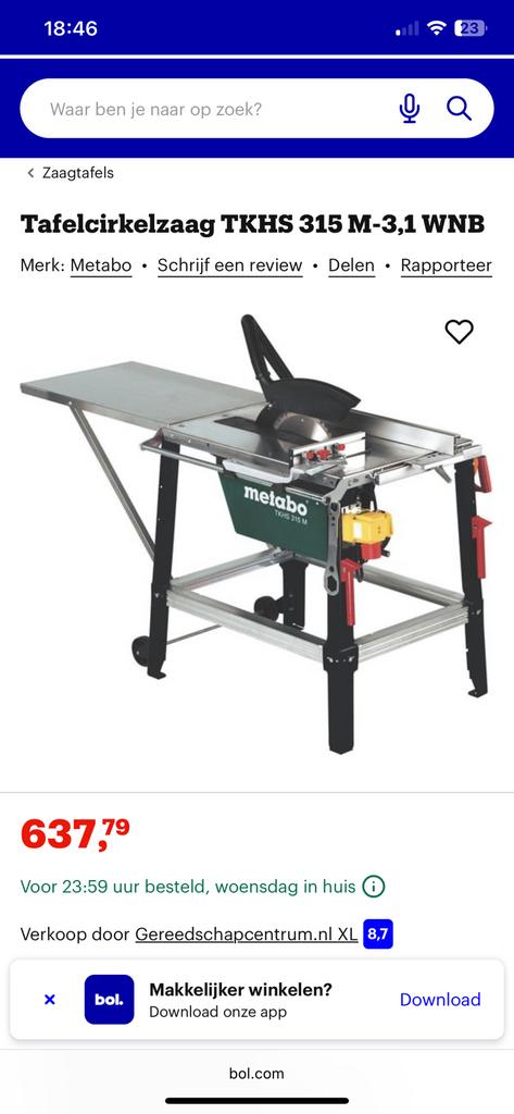 METABO ZAAGTAFEL TKHS315 M, Ophalen, Cirkelzaag, 70 mm of meer, Nieuw