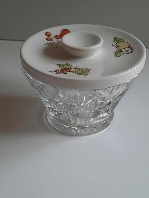 brocante kristallen jampotje met keramiek deksel, Overige typen, Ophalen of Verzenden, Overige stijlen, Glas