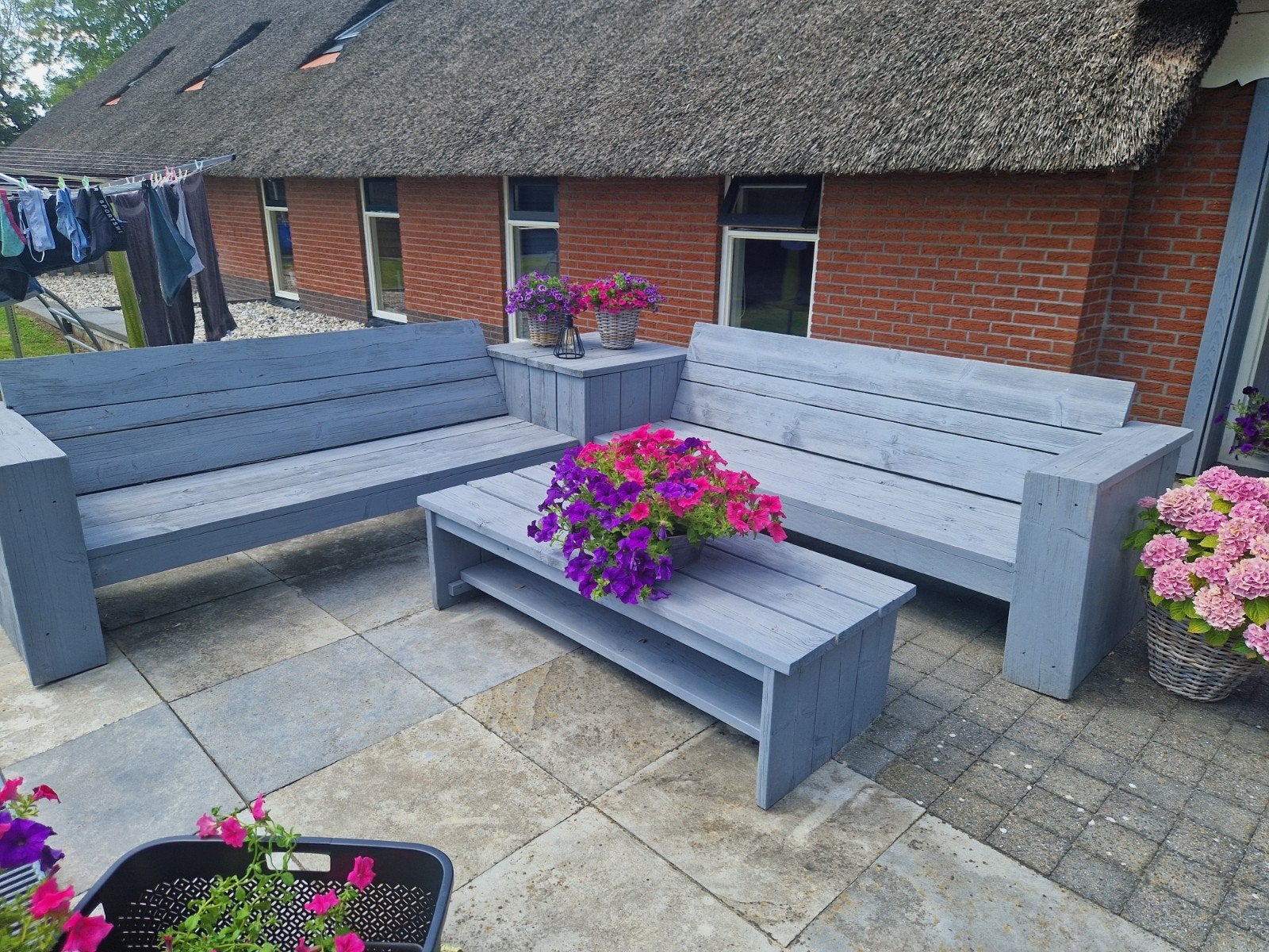 Grote steigerhouten zithoek voor buiten, Ophalen, Gebruikt, Steigerhout, Loungeset