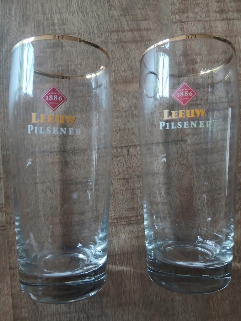 2 klasieke Leeuw bier bierglazen, Ophalen, Zo goed als nieuw, Glas of Glazen, Leeuw