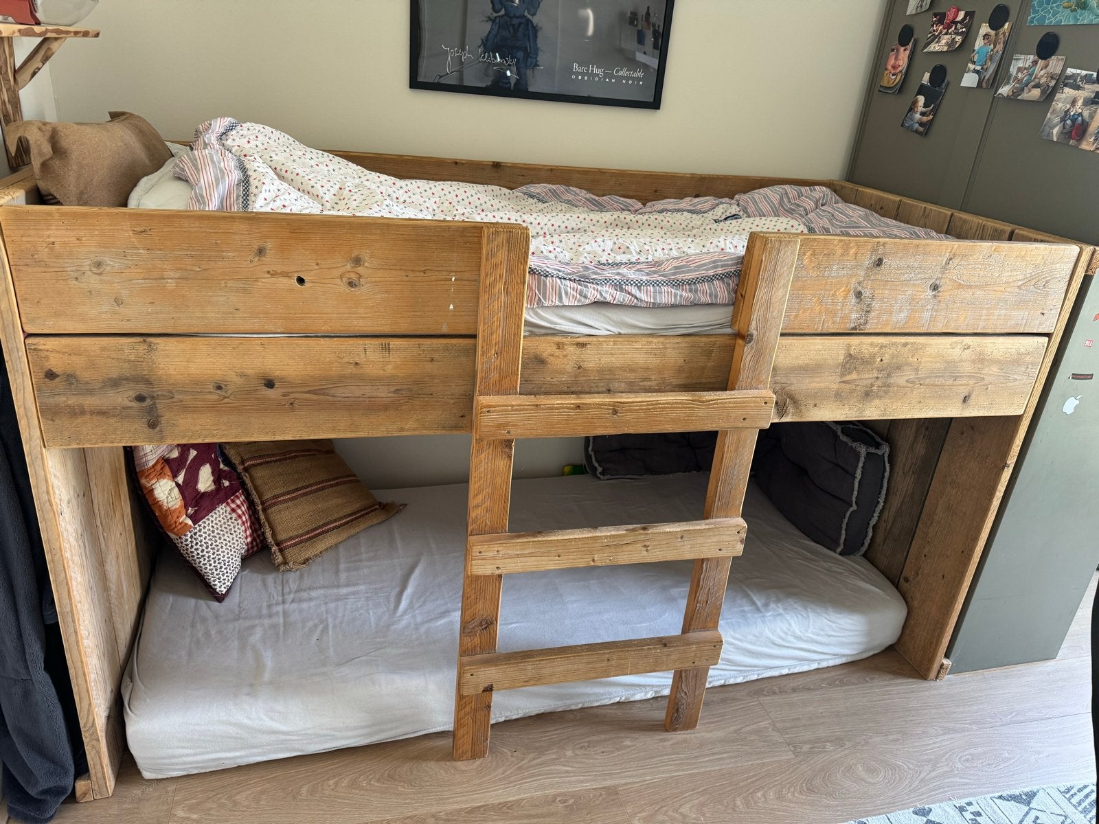 Steigerhouten bed, Ophalen, Gebruikt, 90 cm, 160 tot 180 cm