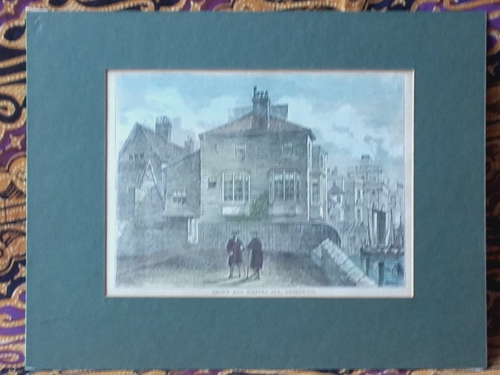 Mooie antieke ets uit Engeland van de Crown and Sceptre inn.