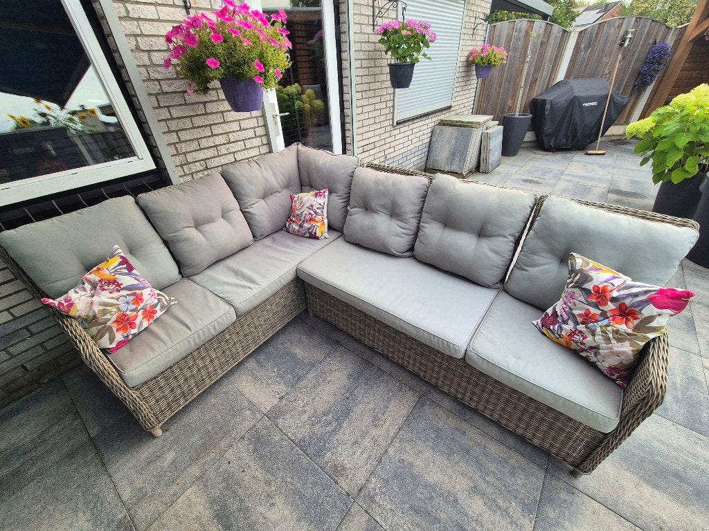 tuinbank / hoekbank, Tuin en Terras, Ophalen, 5 zitplaatsen, Gebruikt, Rotan