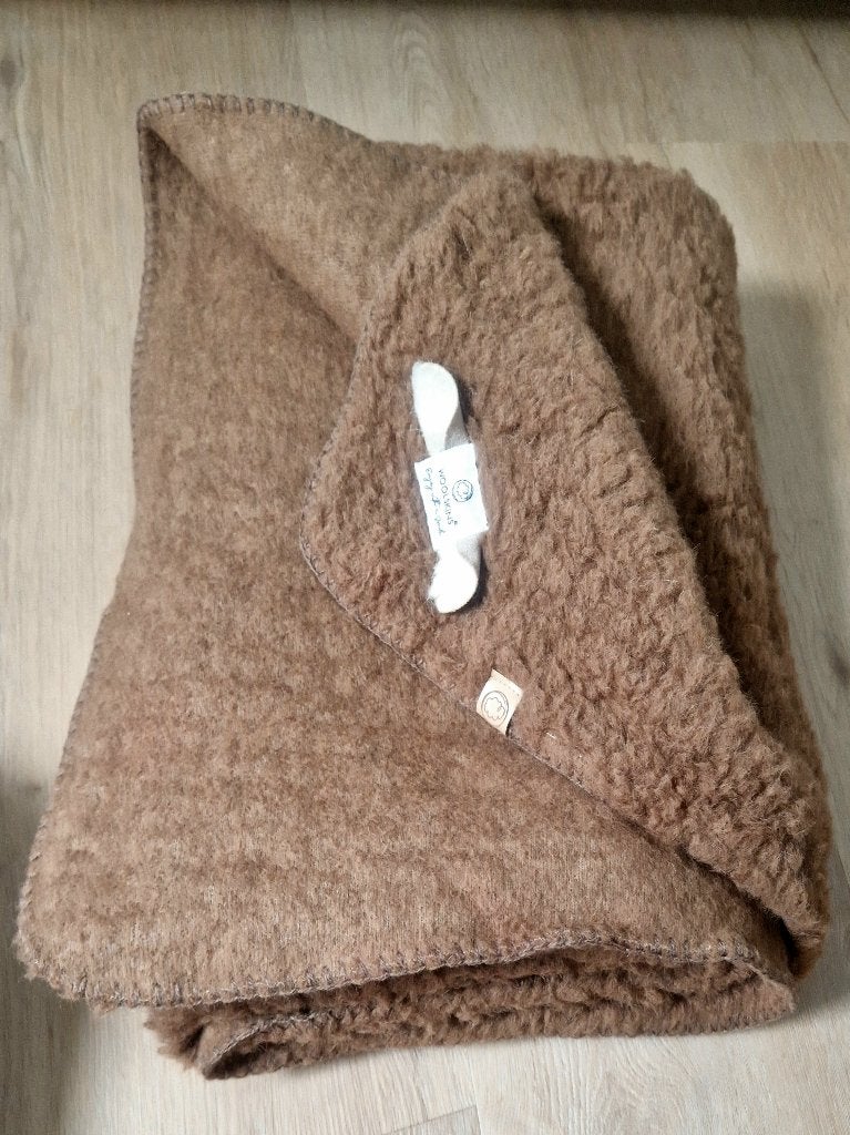 Alwero/Woolskins wollen deken 130x90cm, Nieuw, Ademend, 130 cm, Bruin