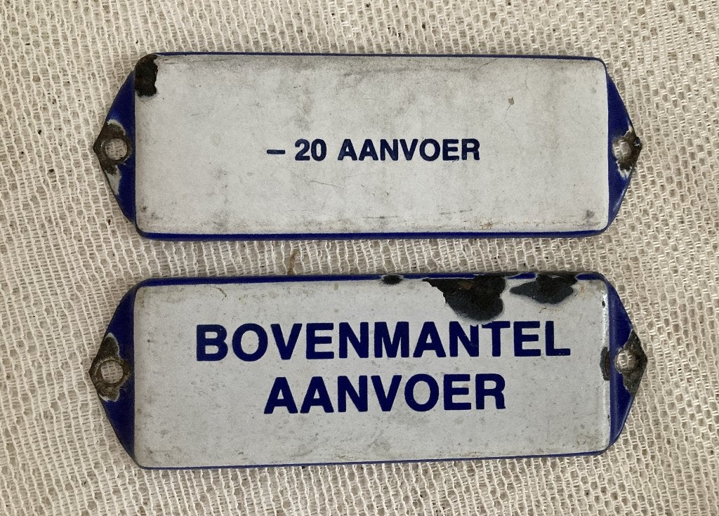 2x Brocante emaille tekstbordje - bordje / Prijs per stuk, Ophalen of Verzenden