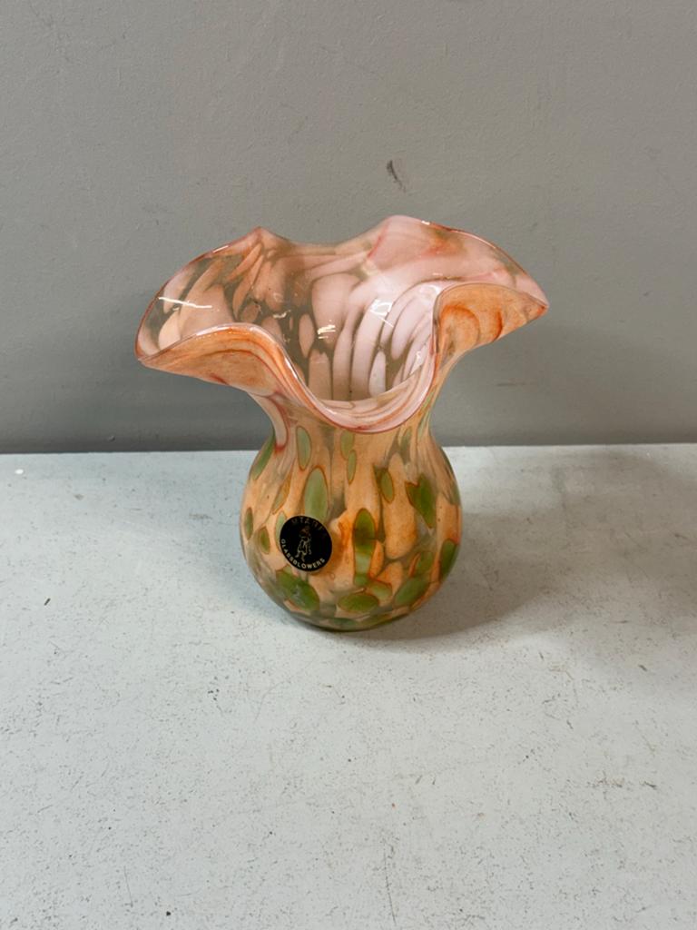 Mtarfa Glassblowers vaasje, oranje/groen gevlekt, Antiek en Kunst, Antiek | Vazen, Ophalen of Verzenden