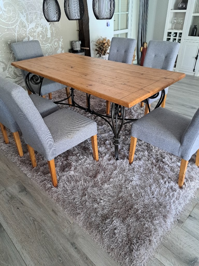 Eettafel met 6 stoelen en bij behorende salontafel, Ophalen, Gebruikt, 50 tot 100 cm, Vijf personen of meer