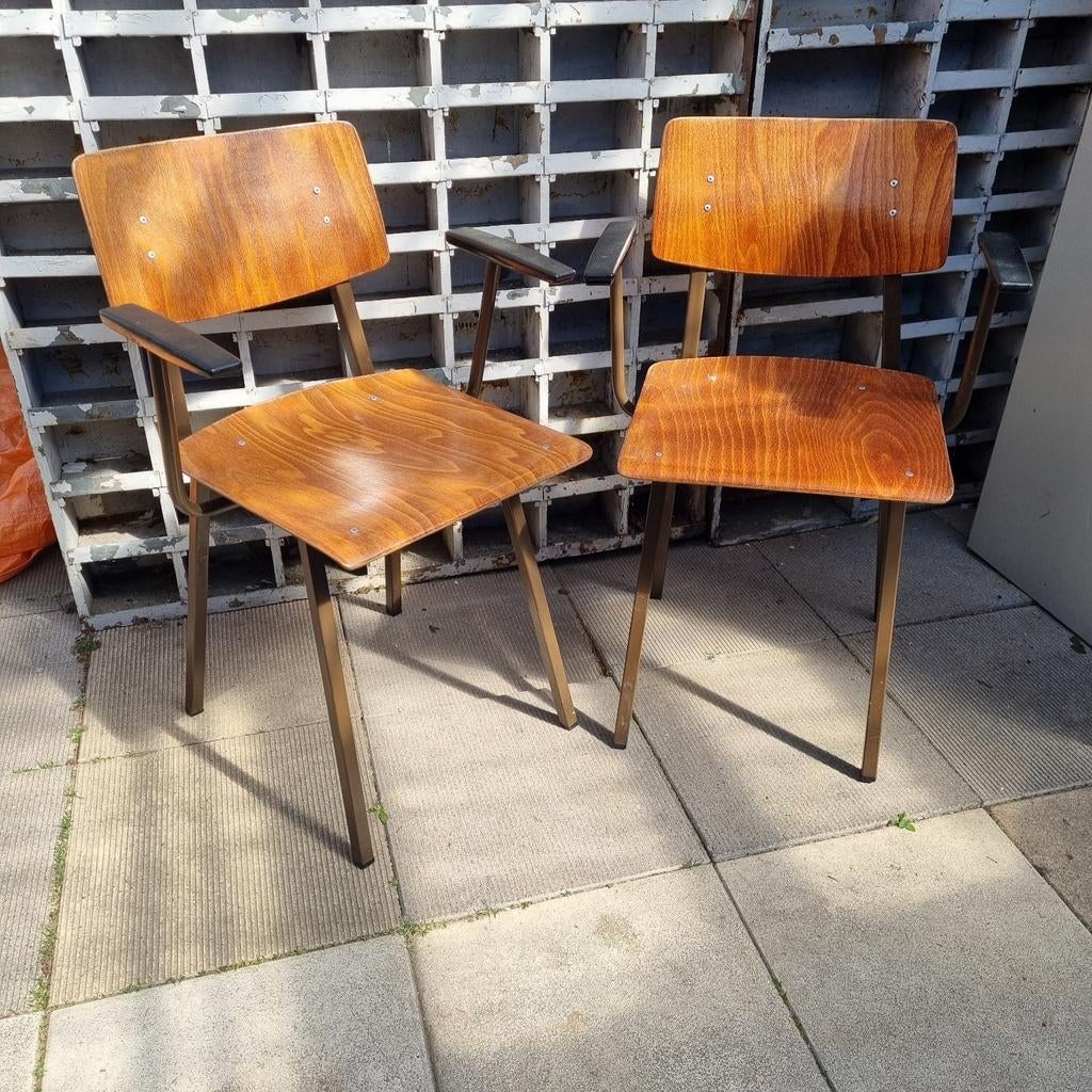 Set Vintage Marko leraarstoelen schoolstoelen, armleuningen, Huis en Inrichting, Ophalen, Gebruikt, Bruin, Twee