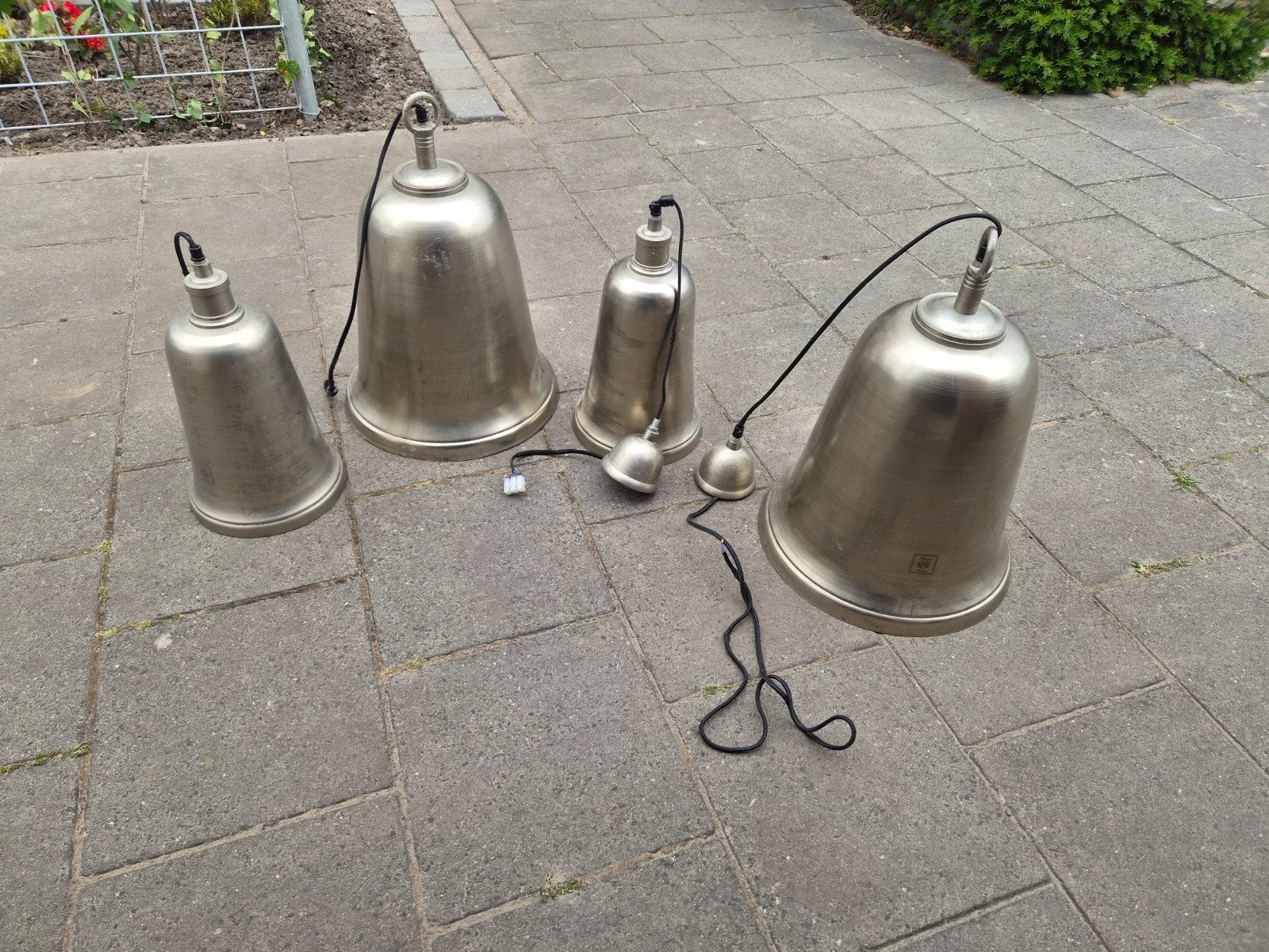 Riviera Maison hanglampen set - 4 stuks, Ophalen, Gebruikt, E27 (groot), Metaal