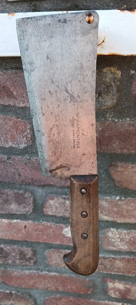 Vintage keukenbijl TRAMONTINA carbon steel BRASIL, Ophalen of Verzenden, Metaal, Grijs, Overige merken