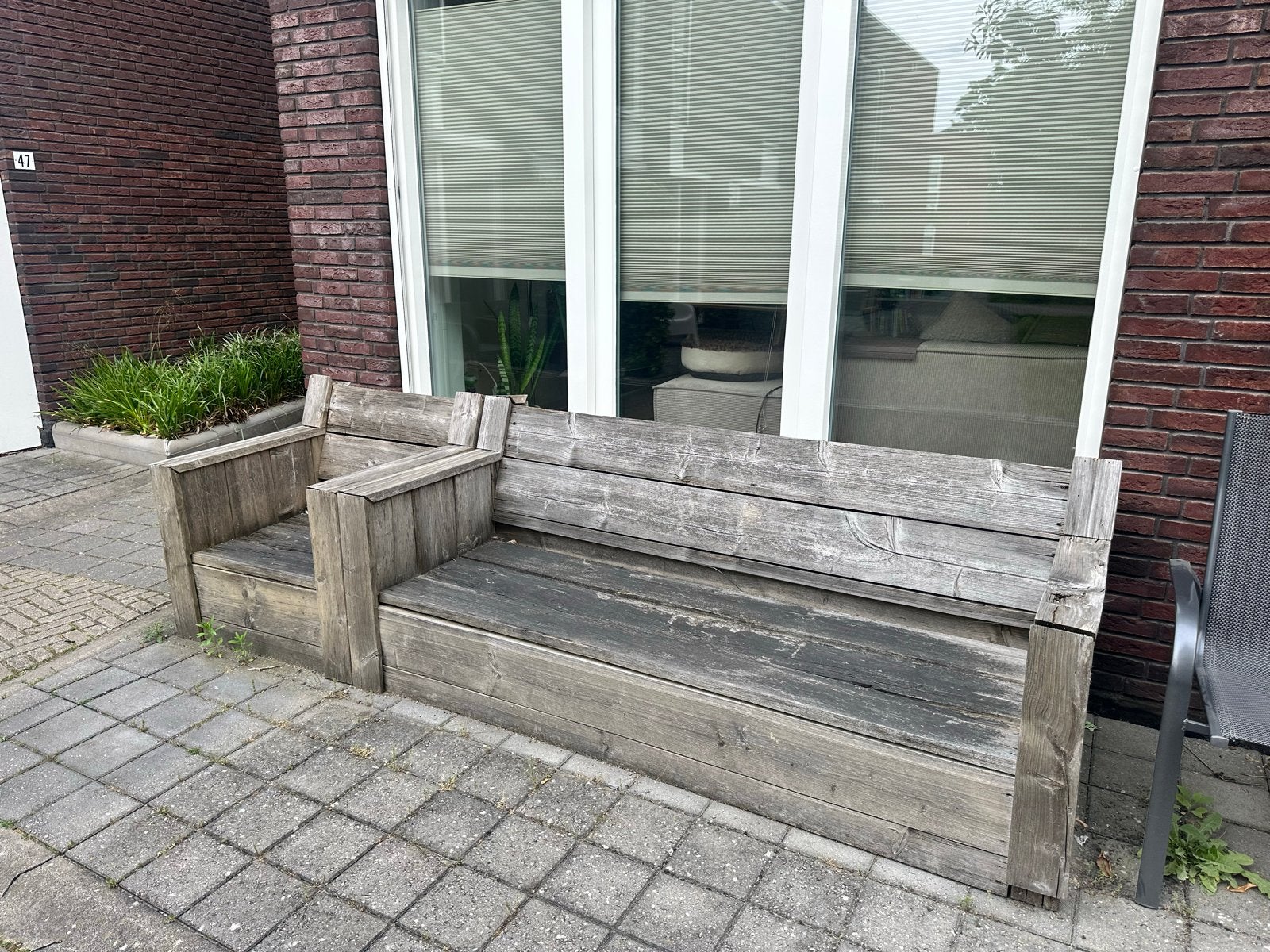 Gratis houten tuinbank en stoel, invlusief kussens, Ophalen, Gebruikt, Hout