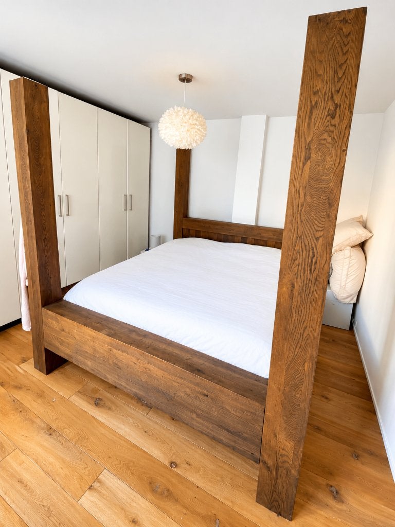 Houten hemelbed van Goossens – 180 x 200 cm, Ophalen, Gebruikt, Bruin, Tweepersoons