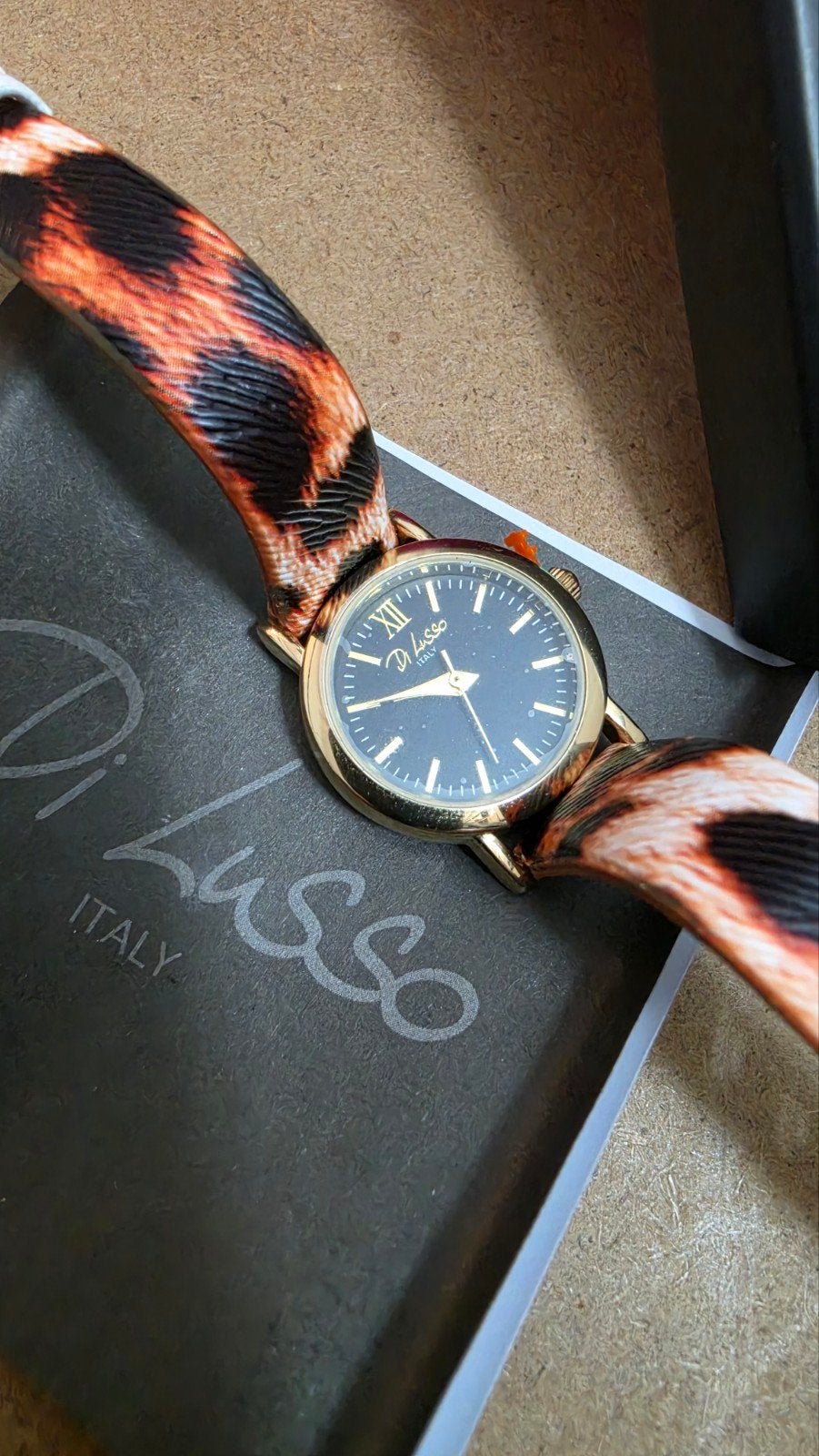 Di Lusso Dames Horloge Nieuw in doosje Luipaardprint Bandje, Overige merken, Overige materialen, Leer, Polshorloge
