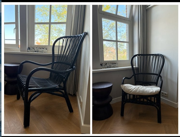 IKEA STORSELE High-back armchair, black/rattan, Ophalen, Zo goed als nieuw, Zwart