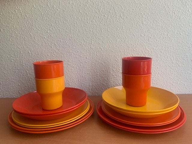 Mepal Kopenhagen: kleurig 4-p. servies # 1 (retro/vintage), Lochem, Ophalen of Verzenden, Zo goed als nieuw, Mepal