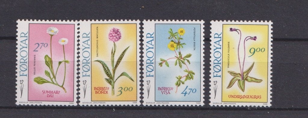 Føroyar (Faeröer) 1988; Inheemse planten, Mi 162-165.**, Ophalen of Verzenden, Denemarken, Postfris