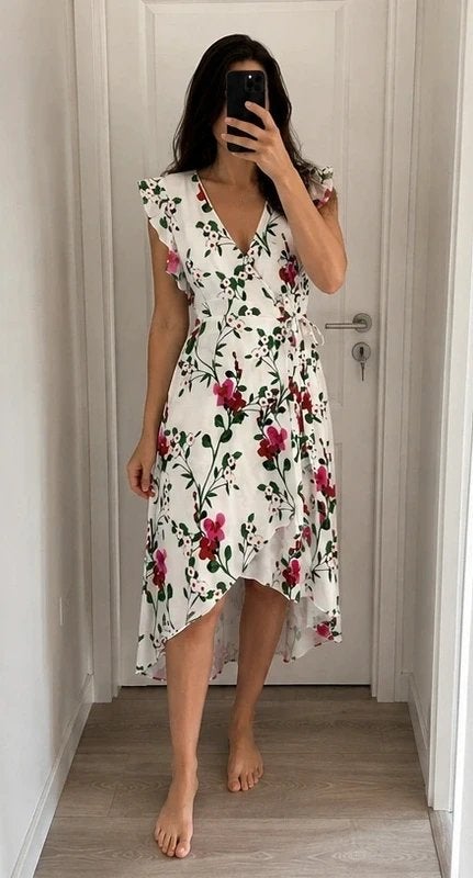 Phase Eight wikkeljurk in wit met bloemenprint (uk14) 40, Kleding | Dames, Maat 38/40 (M), Zo goed als nieuw, Onder de knie, Meerkleurig