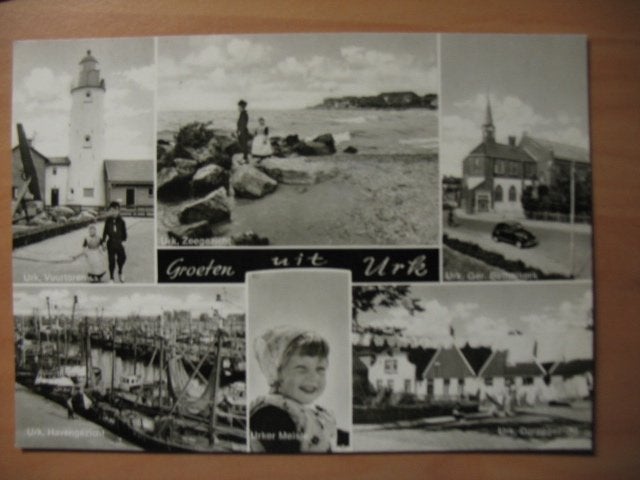 Groeten uit Urk, vuurtoren, klederdracht, Verzamelen, Verzenden, 1960 tot 1980, Ongelopen, Flevoland