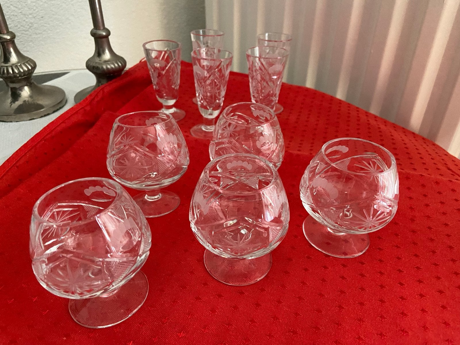 Set van 10 kristallen glaasjes met gravure, Ophalen of Verzenden