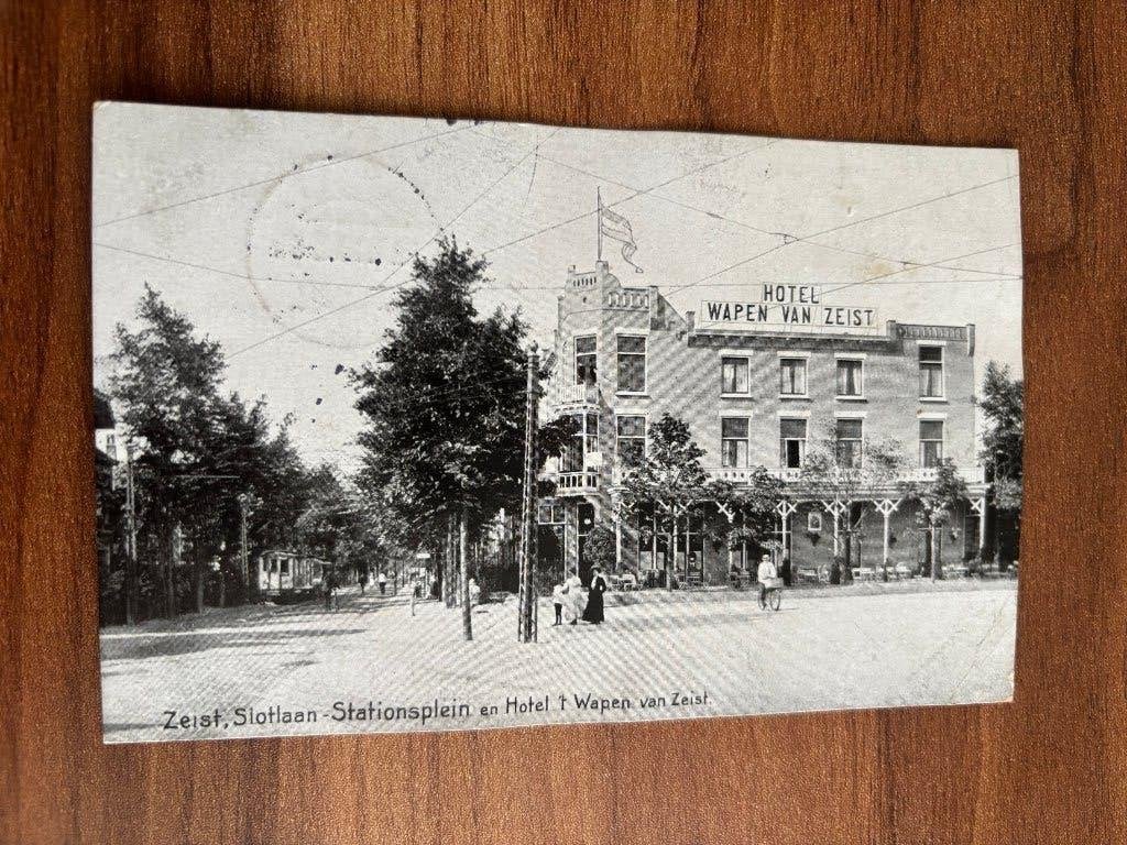 Ansichtkaart Slotlaan en Stationsplein Zeist (1913), Verzamelen, Ansichtkaarten | Nederland, Verzenden, Voor 1920, Gelopen, Utrecht