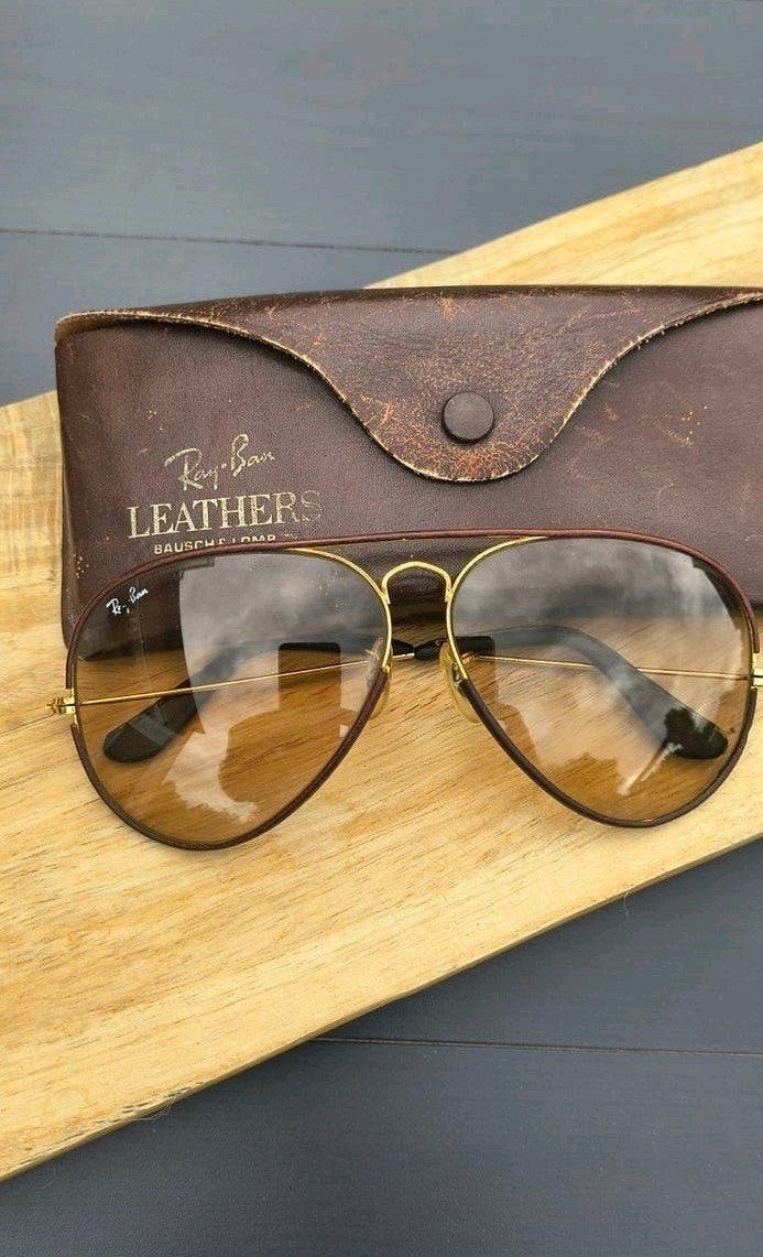 Ray-Ban B&L Aviator Leathers USA Vintage 80s 62-14, Ophalen of Verzenden, Ray-Ban