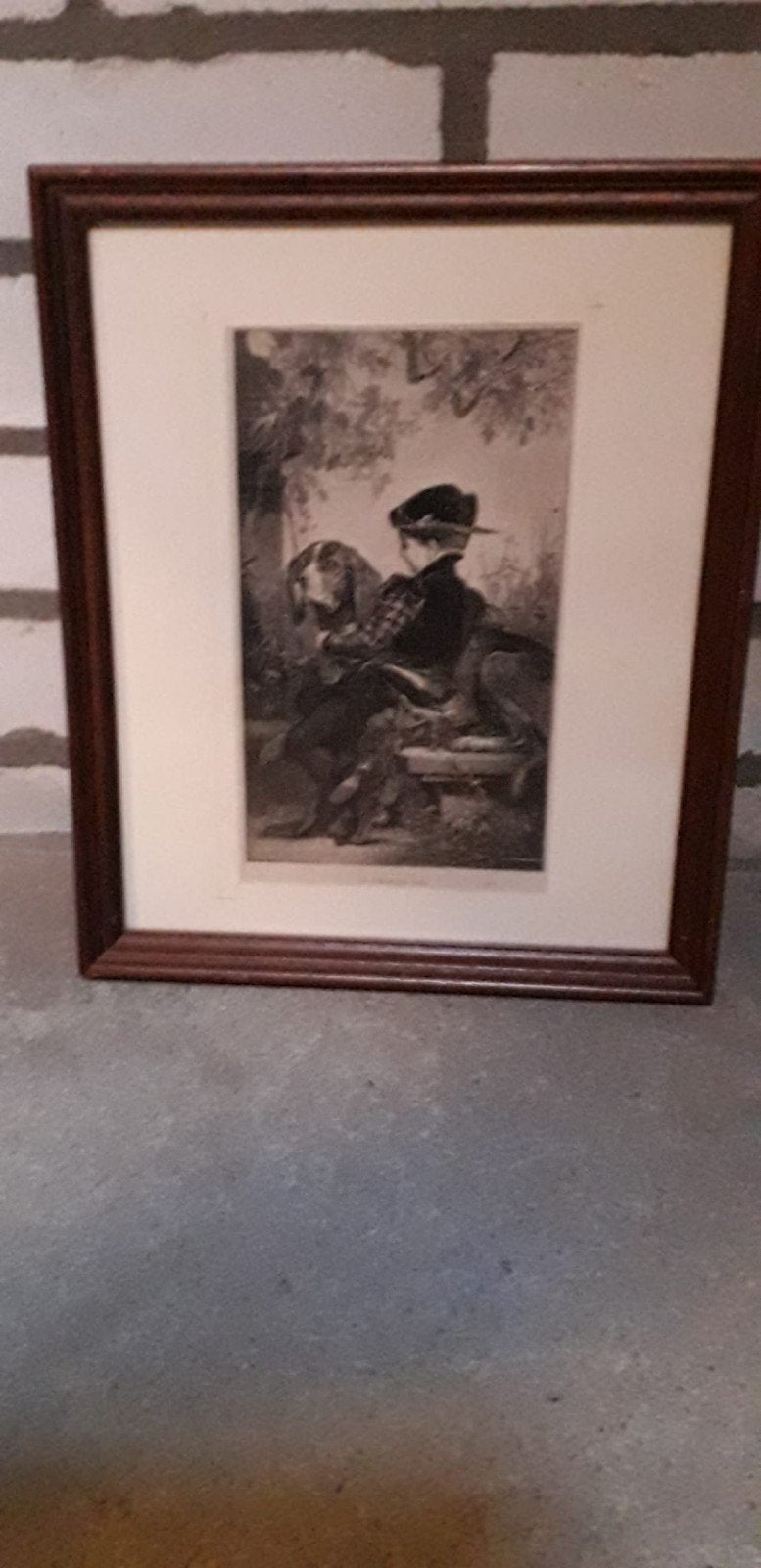Originele houtgravure " Le premier ami " uit 1885, Ophalen