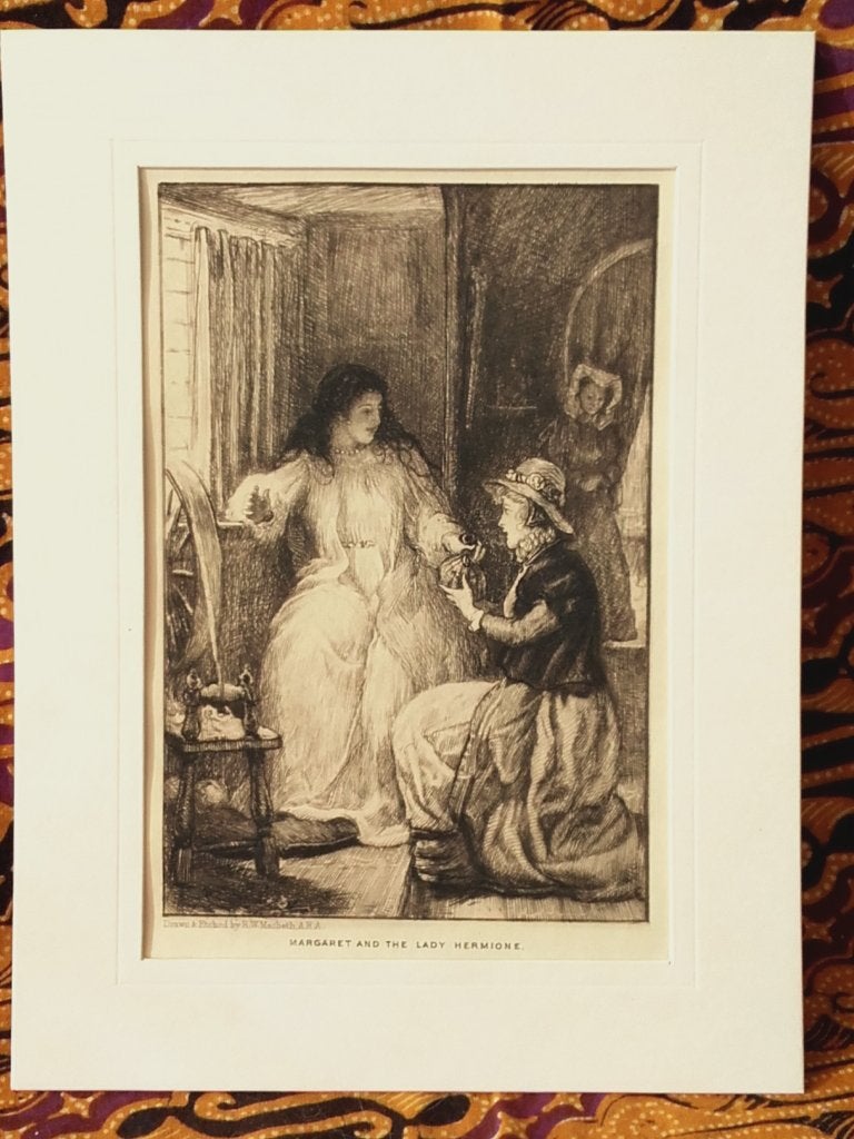 Margaret and the Lady Hermione antieke ets uit Engeland., Dagelijks leven, 1800 - 1899, Ets, Ophalen of Verzenden