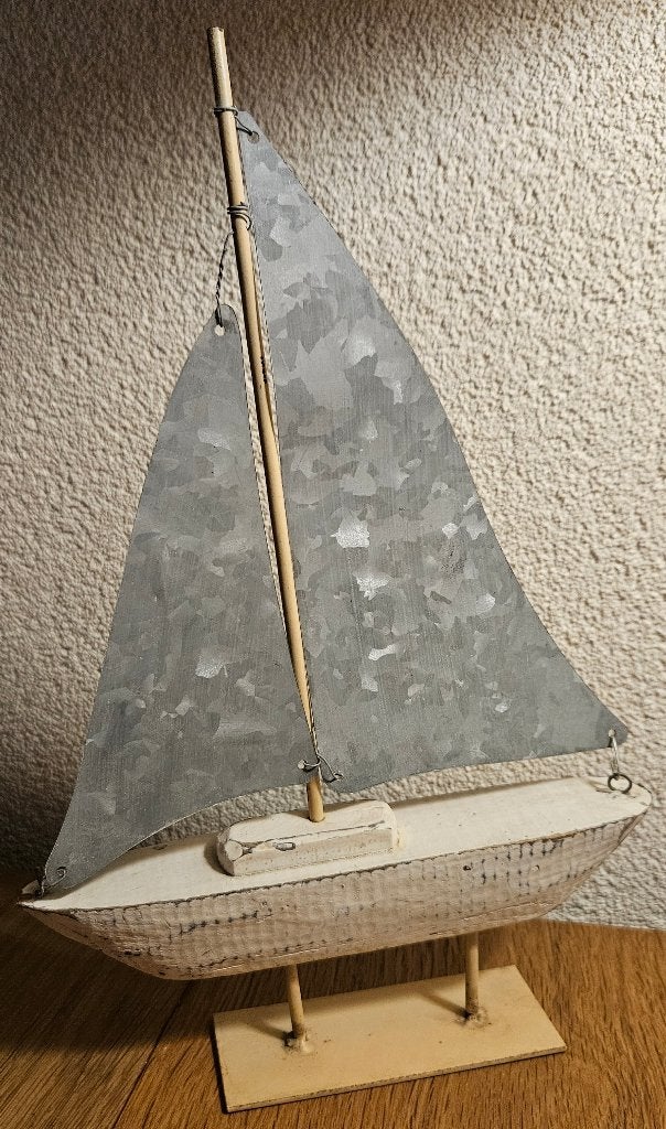 Zeilboot 27x20 decoratief, inrichting, vitrine, vintage!, Ophalen of Verzenden, Zo goed als nieuw, Wit, Hout