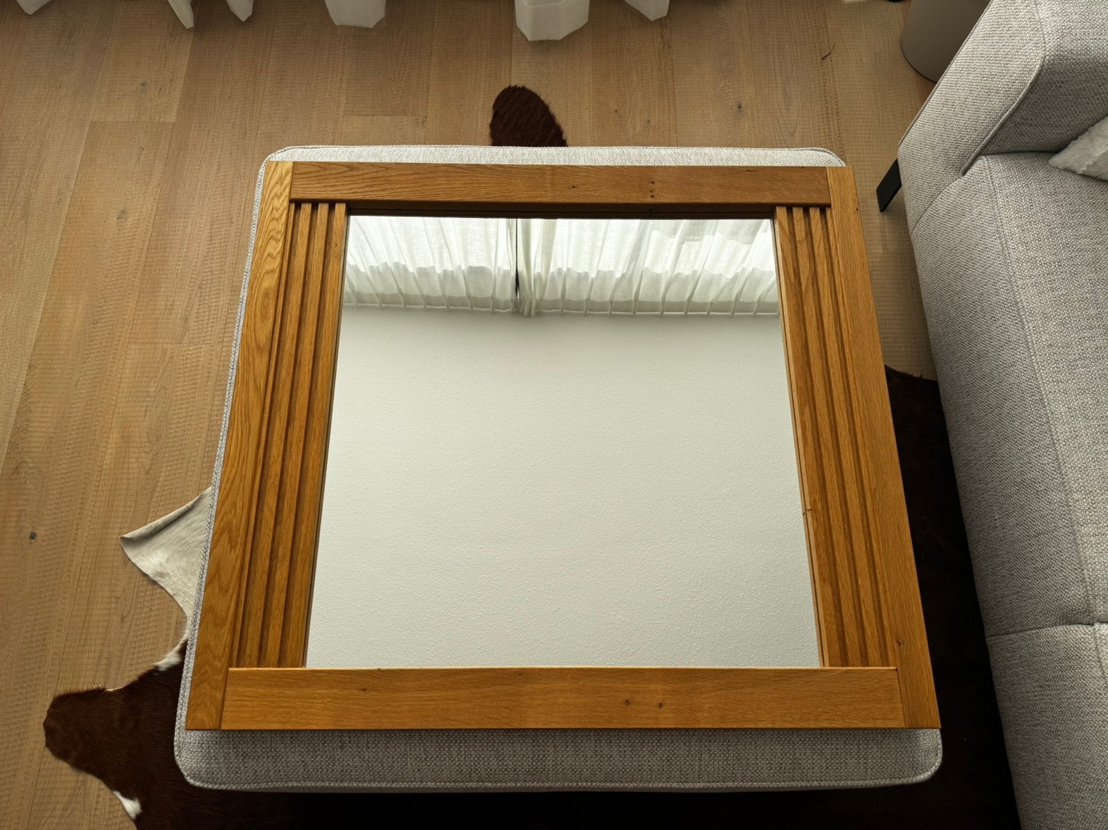 Eikenhouten spiegel modern klassiek 80 x 89 cm, Ophalen, Rechthoekig, 50 tot 100 cm, Minder dan 100 cm