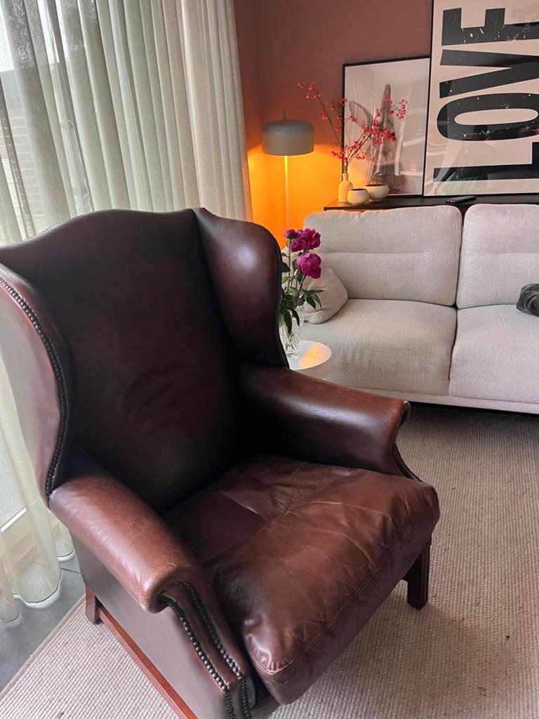Vintage Leren Fauteuil - Chesterfield Stijl, Huis en Inrichting, Fauteuils, Gebruikt, Minder dan 75 cm, Leer, Ophalen of Verzenden