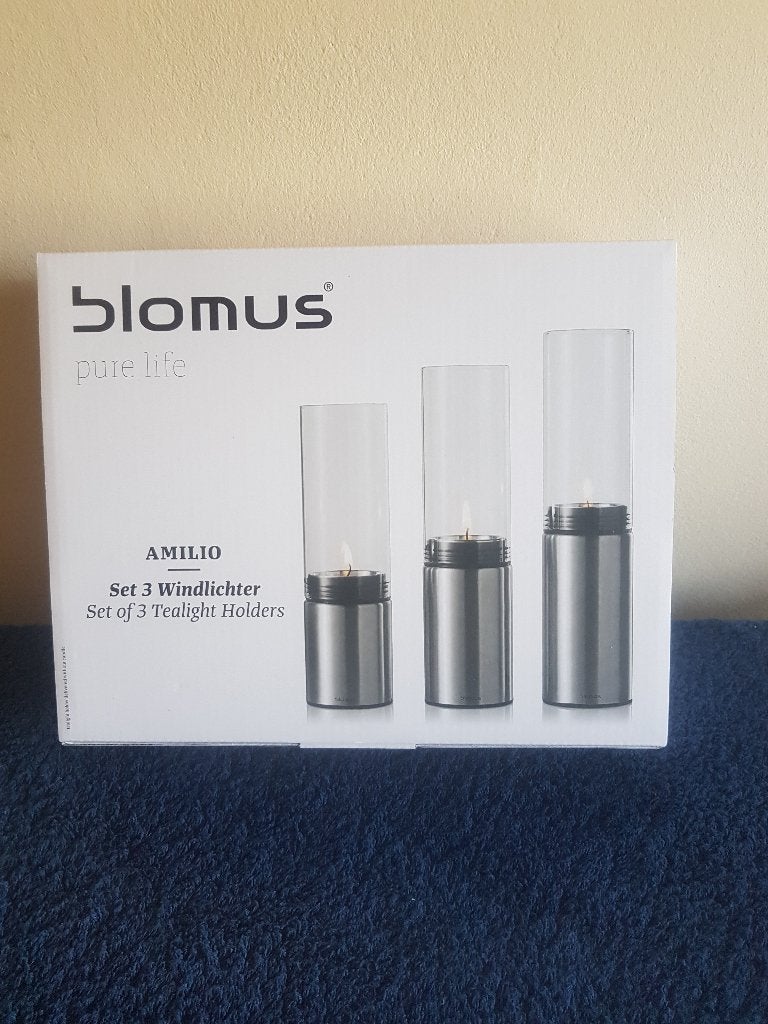Blomus AMILIO windlichten NIEUW 3 verschillende maten RVS, Huis en Inrichting, Woonaccessoires | Kandelaars en Kaarsen, Verzenden