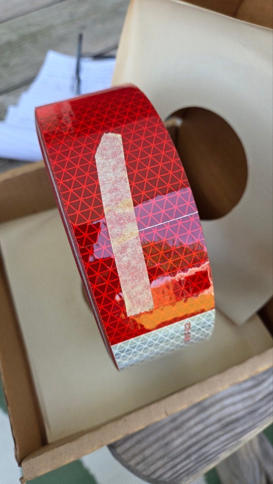 Reflecterende tape rood/wit, Ophalen