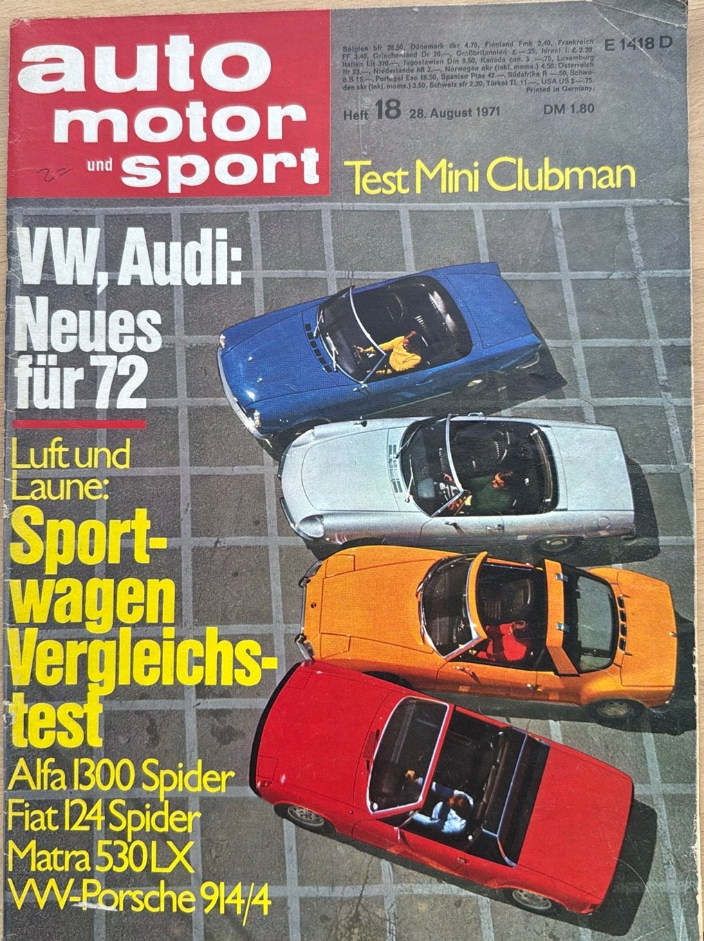 Auto motor und sport 1971/18: Alfa Spider/Fiat/Matra/Porsche, Ophalen of Verzenden, Gelezen