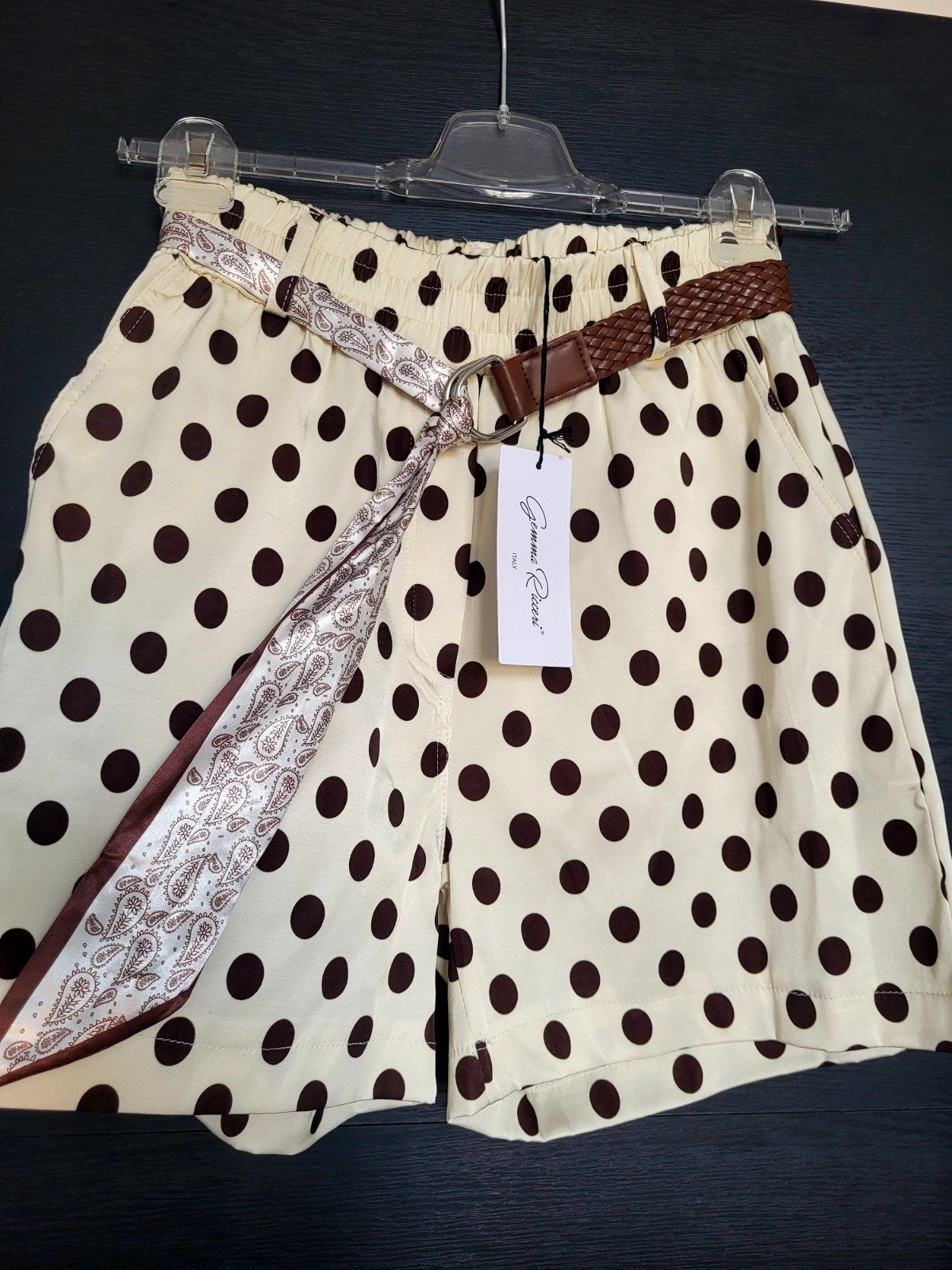 Vintage style Nieuw Polkadot short bermuda, Maat 38/40 (M), Made in Italy, Kort, Beige