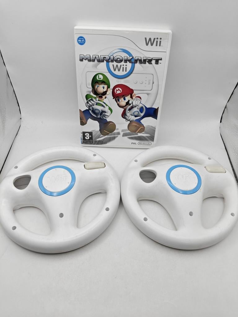 Mario Kart Wii met 2 stuurtjes, Spelcomputers en Games, Nintendo, Eén computer, Zo goed als nieuw, Racen en Vliegen