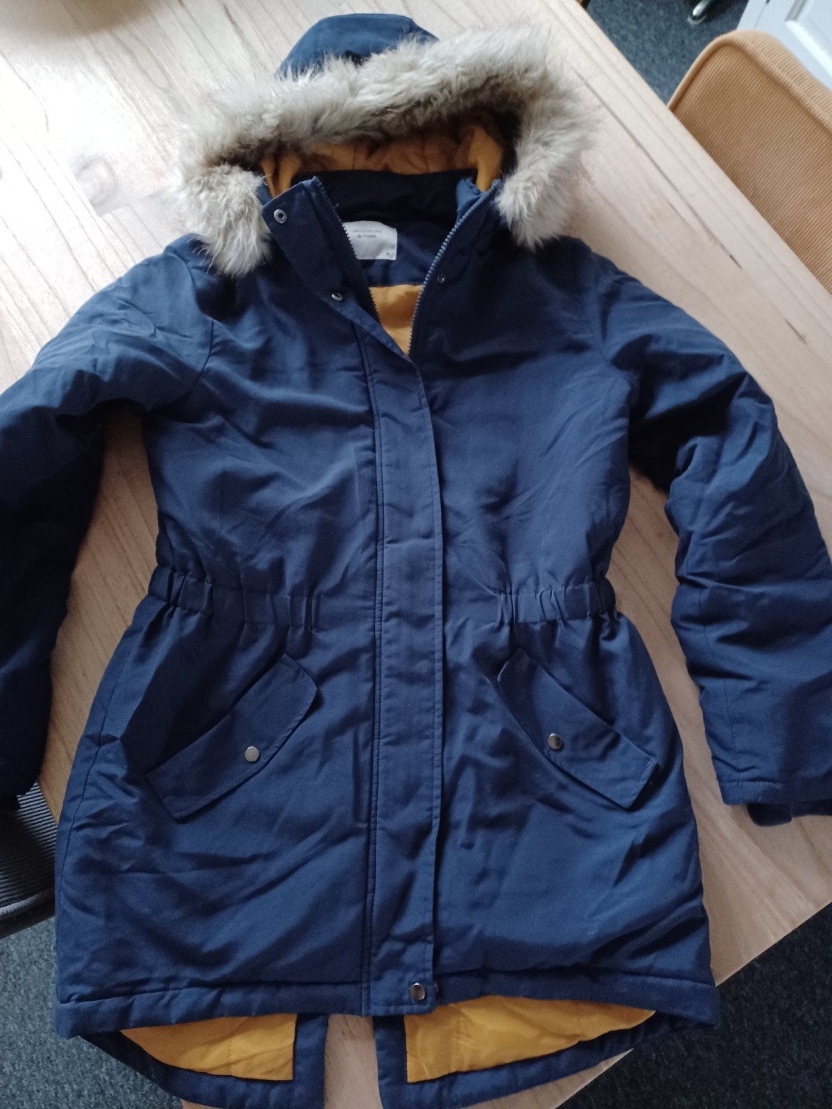 Jacqueline de Yong Winterjas - Blauw - XS met Bontkraag, Blauw, Ophalen of Verzenden, Maat 34 (XS) of kleiner, Gedragen