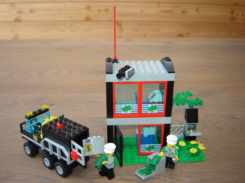 LEGO LEGOLAND BANKGEBOUW MET GELDTRANSPORTWAGEN 6566 !!!!, Lego, Ophalen of Verzenden, LEGOLAND, Complete set