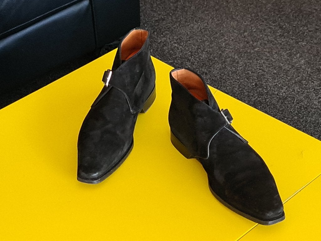 Stevige Santoni suede half hoog schoenen met Zwarte kleur 42, Overige kleuren, Ophalen of Verzenden, Zo goed als nieuw, Santoni