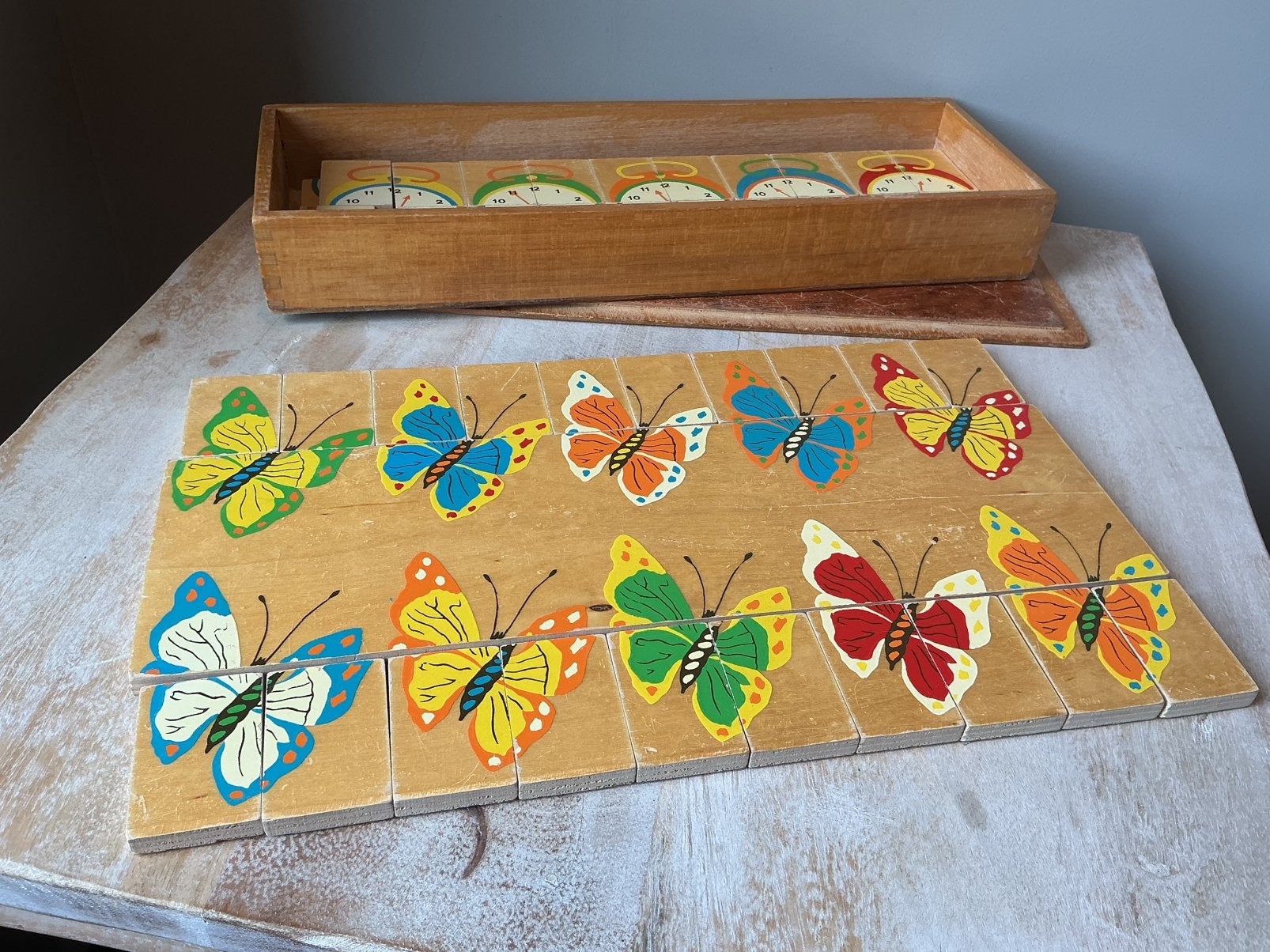 Vintage Educatief houten speelgoed - Combinatiespel, Ophalen of Verzenden, Zo goed als nieuw, Taal en Lezen