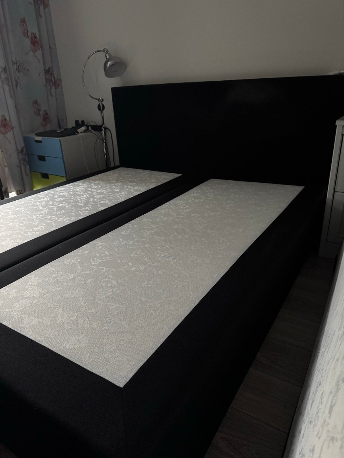 Tweepersoons boxspring met hoofdbord - Zwart 180x200, Ophalen, Gebruikt, Zwart, Tweepersoons