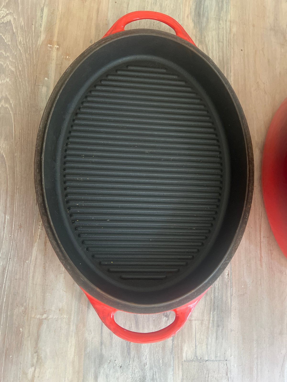 Le Creuset Cousances 32 Gietijzeren pan grilldeksel - rood, Gebruikt, Met deksel, Le Creuset, Ophalen of Verzenden