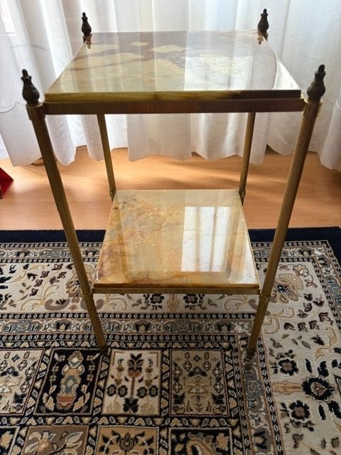 Mooie messing tafel met marmeren platen 2-laags, Antiek en Kunst, Ophalen