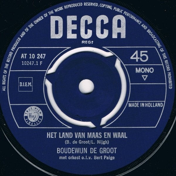 Boudewijn de Groot - Het Land van Maas en Waal (Single), Gebruikt, 7 inch, Ophalen of Verzenden, Overige typen