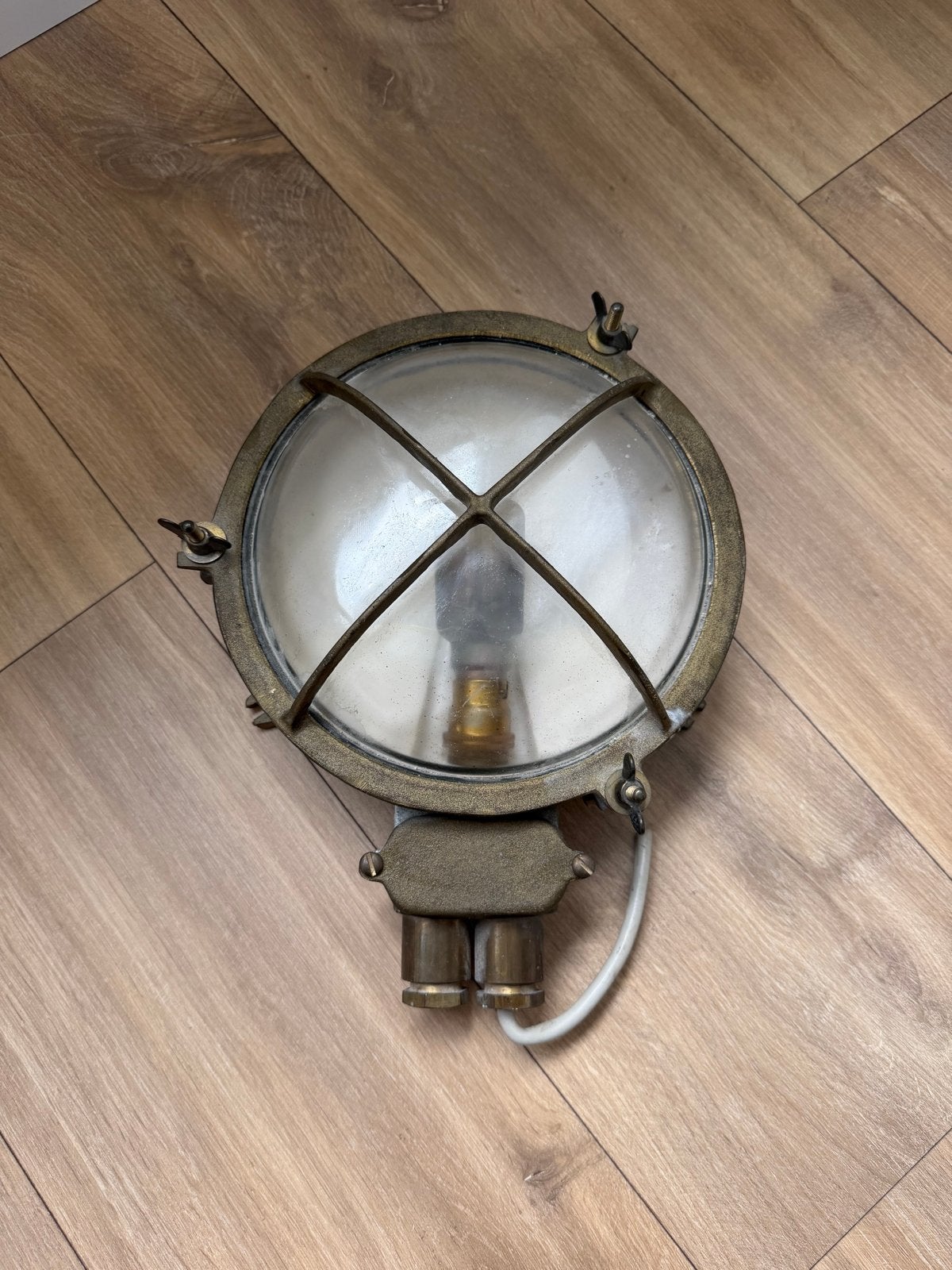 Vintage messing patrijspoort lamp - scheepslamp, Ophalen