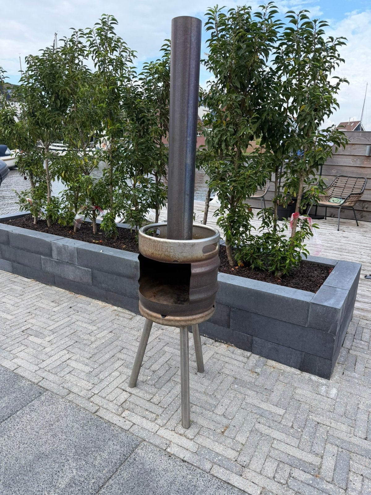 Rvs Bierfust terraskachel tuinkachel tuinhaard houtkachel, Tuin en Terras, Ophalen, Gebruikt