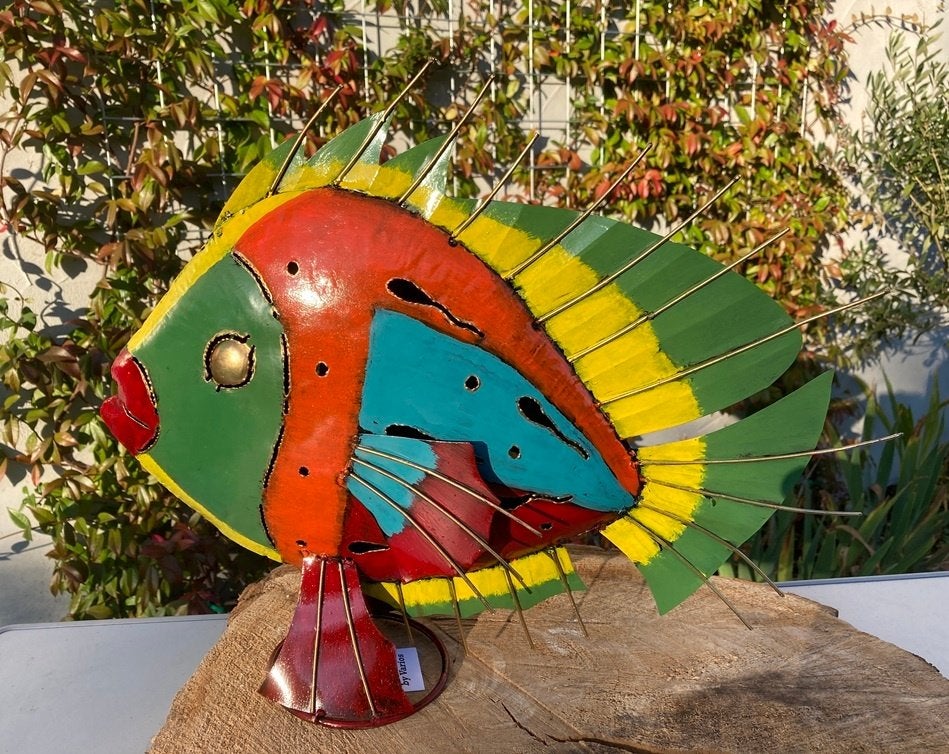 VIS GOERAMI GROOT METAAL HANDMADE met waxinehouder 36x44 CM, Meerkleurig, -, -, Nieuw