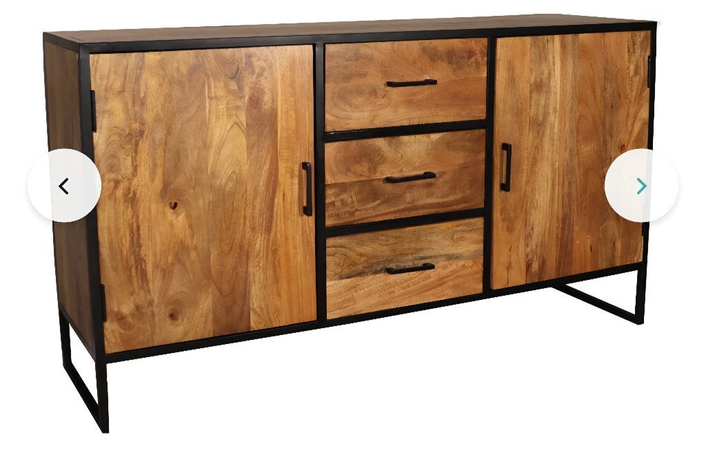 Prachtig Mangohouten dressoir, Ophalen, 100 tot 150 cm, Zo goed als nieuw, 25 tot 50 cm