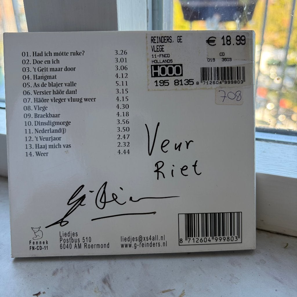 Ge Reinders - Vlege - cd - gesigneerd, Overige genres, Ophalen of Verzenden, Zo goed als nieuw, Inclusief boekje