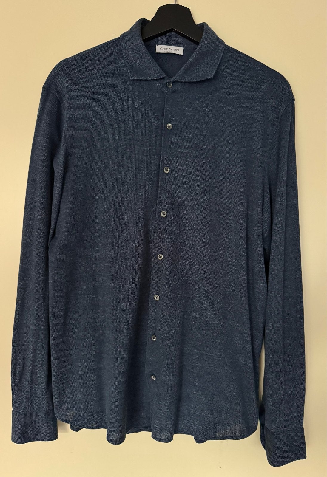Gran Sasso Gemêleerd Donkerblauw Jersey Shirt Maat 52, Ophalen of Verzenden, Zo goed als nieuw, Blauw, Halswijdte 41/42 (L)